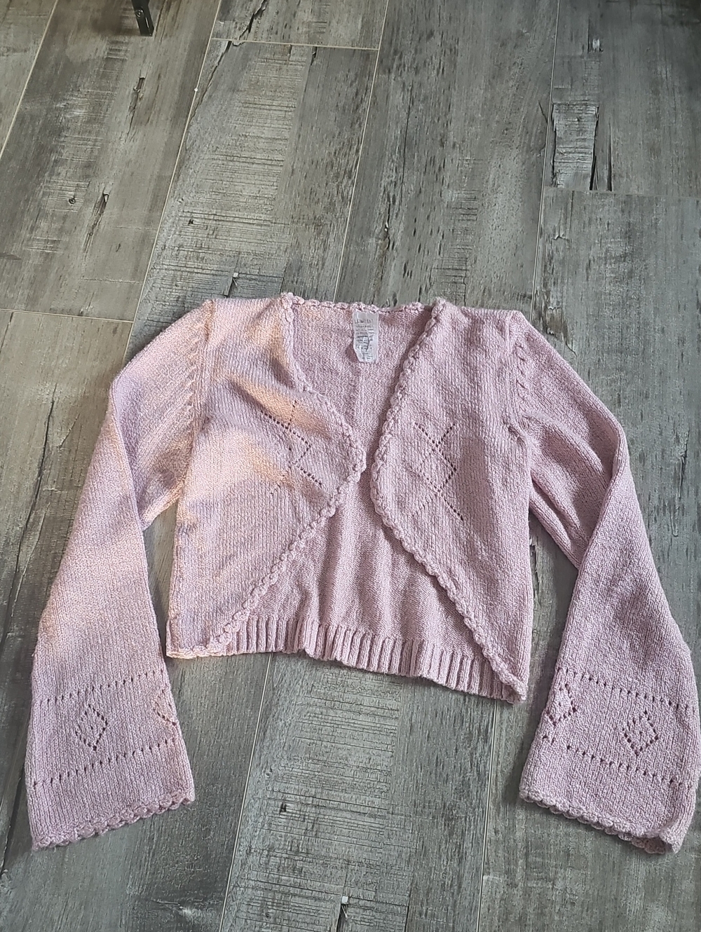 Vintage Pink Open-Front Knit Bolero Sweater 95% Cotton/Algodon Size XS